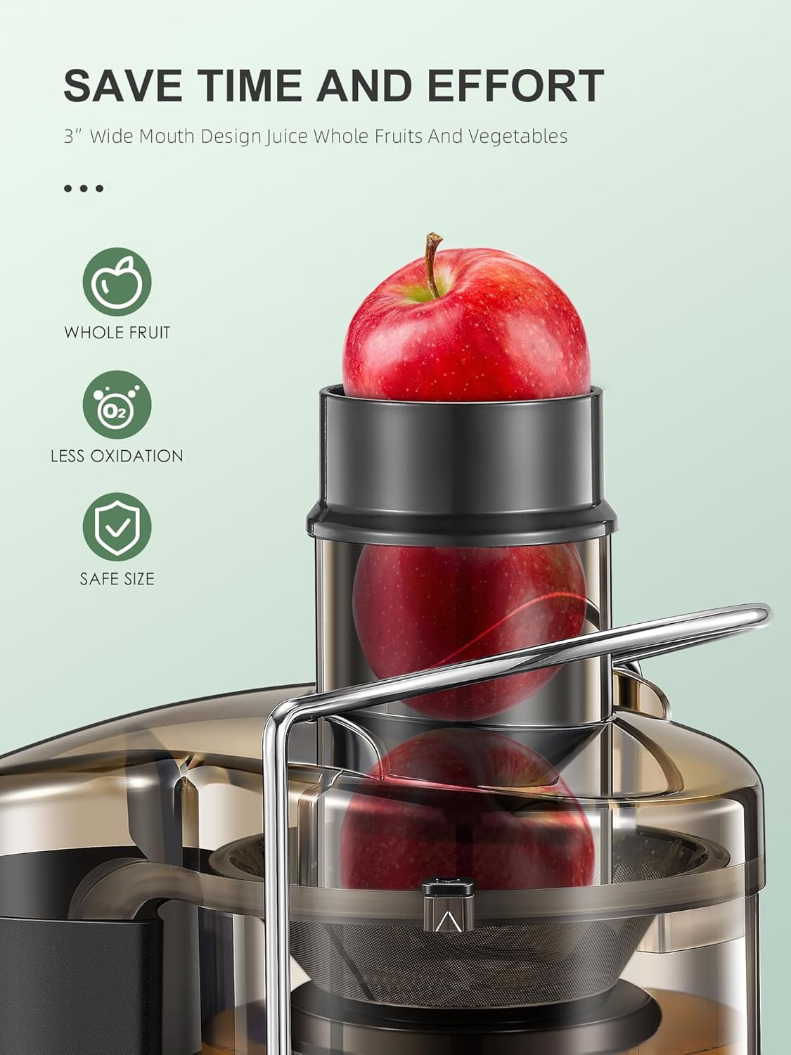 800W Centrifugal Juicer  with 3 Inch Wide Mouth Feed Chute for Fruits Vegetables Easy Clean Stainless Steel