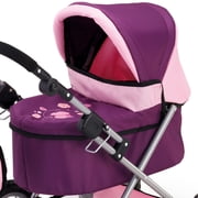 Bayer Design Doll Purple & Pink Trendy Pram W/ Shoulder Bag, Adjustable Handle, Shopping Basket, Children Ages 3+