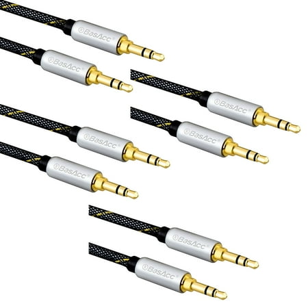 - BasAcc 4-pack 4' Premium Stereo 3.5mm Braided Audio Extension Cable Male to Male Gold Plated M/M (for Speaker Soundbar Smartphone Cell Phone Tablet iPhone iPod iPad MP3 Aux Auxiliary Input)
