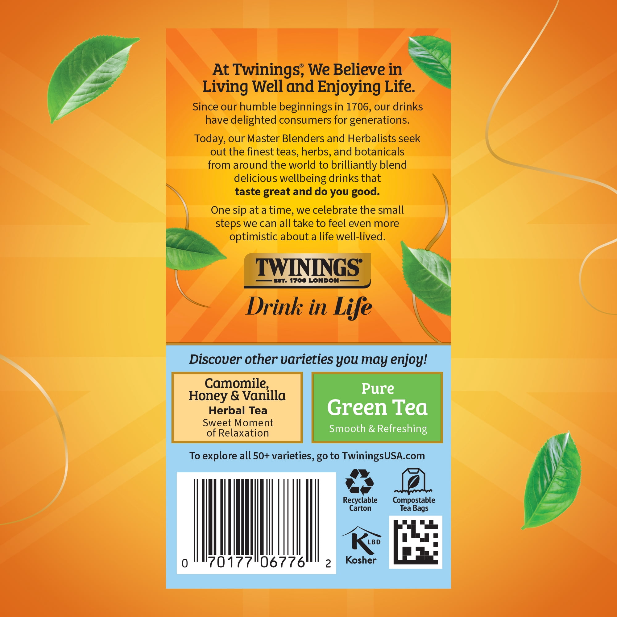 (4 pack) Twinings Pure Camomile Herbal Tea Bags, Caffeine Free, 20 Count Box