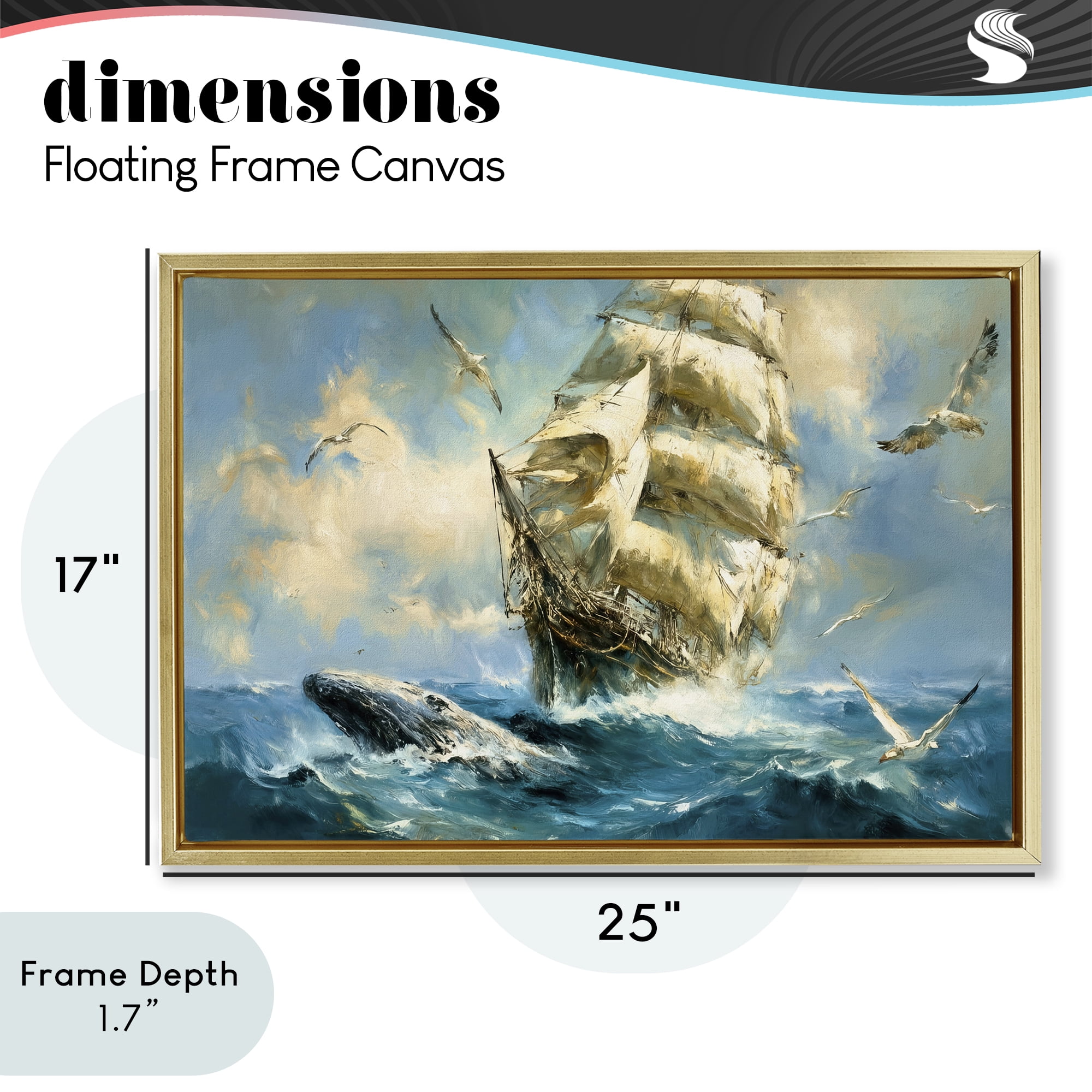 Stupell Industries Clipper Ship & The Whale Gold Framed Floater Canvas Wall Art, design by Tina LeCour
