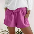 thumbnail image 2 of Elastic Waist Linen Shorts with Pockets Womens Lightweight Casual Summer Loose Shorts Plus Size Beach Hot Pants (4XL, Hot Pink), 2 of 6