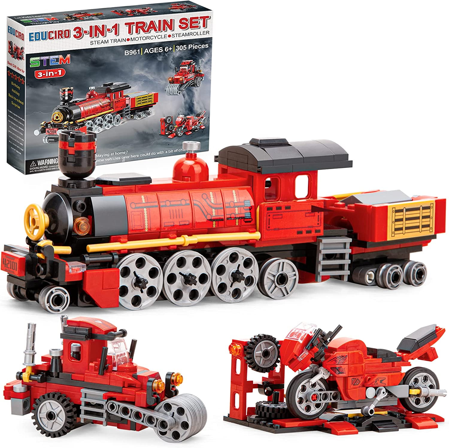 Train Sets for Boys Age 6-10, 3 in 1 City Building Kit Motorcycle Tractor  Creative Educational Birthday Gift, Stem Projects Toys for Kids 6 7 8 9 10  