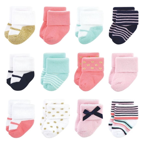 Little Treasure Infant Girl Newborn Socks, Coral Sparkle, 0-6 Months