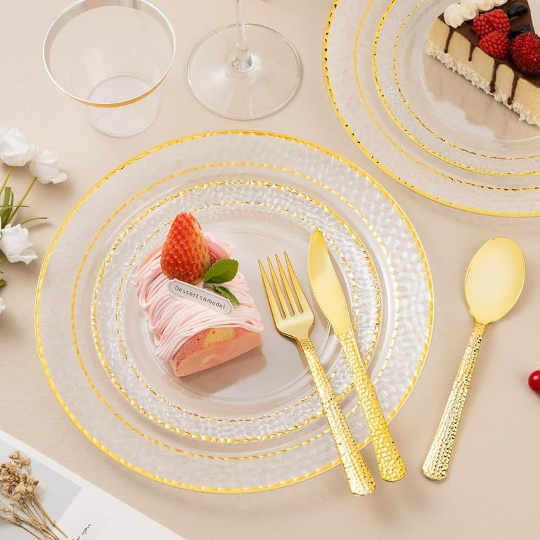 350PCS Clear Plastic Plates with Gold Trim for 50 Guests