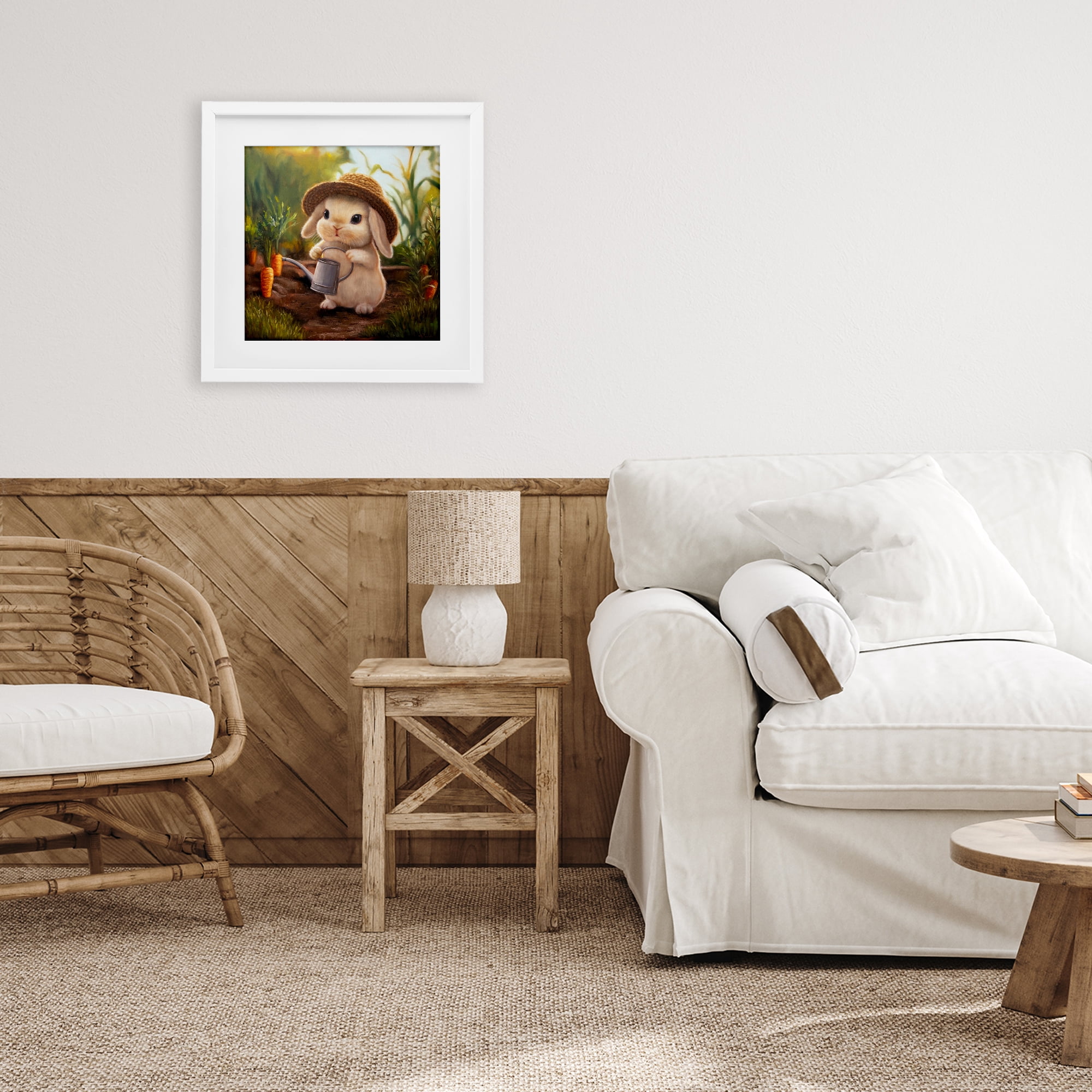 Stupell Industries Bunny with Carrot Garden White Framed Print Under Glass, design by Lucia Heffernan