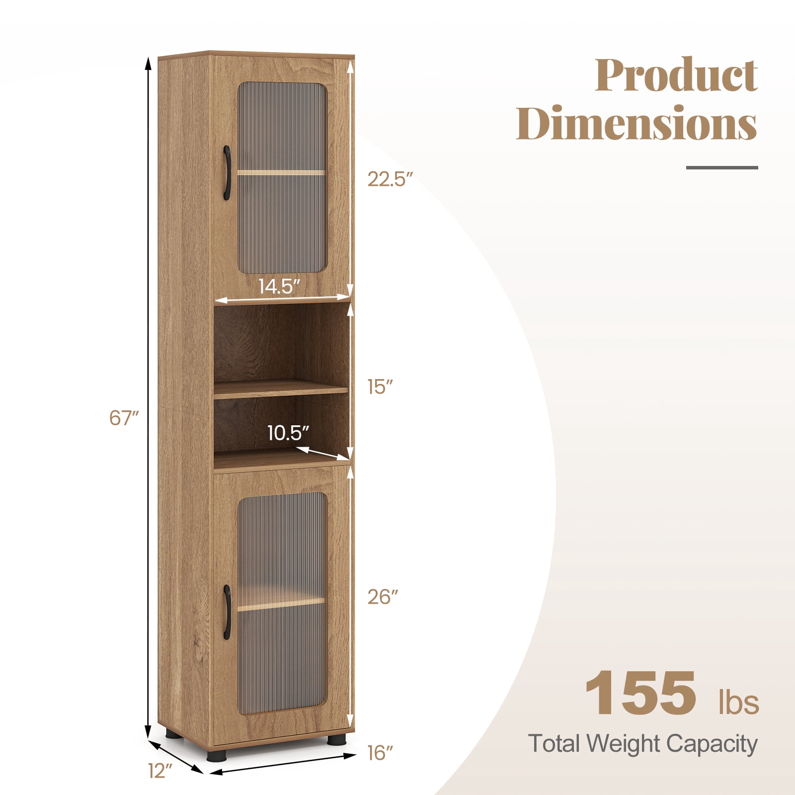Giantex Tall Bathroom Storage Cabinet, Freestanding Storage Organizer w/Adjustable Shelf for Small Spaces, Natural