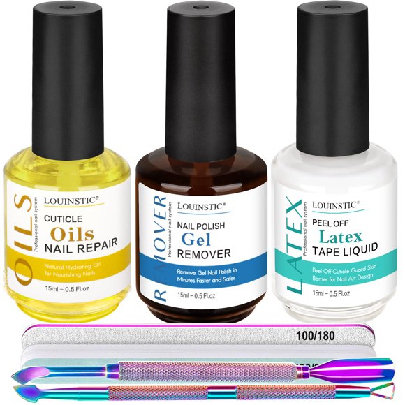 Kit quitaesmalte en gel LOUINSTIC con aceite para cutículas y cinta adhesiva