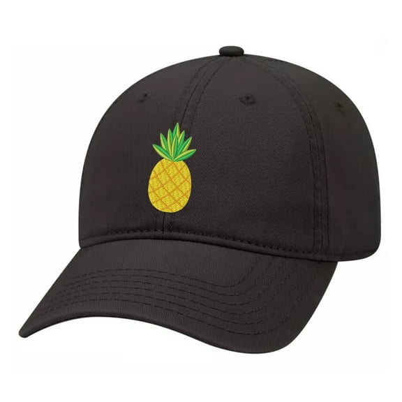 Pineapple Embroidered Twill Baseball Cap Unisex Dad Hat with Adjustable Metal Buckle Back-Black