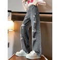 thumbnail image 2 of YIZYIF Kids Girls Wide Leg Jeans Casual High Waist Distressed Denim Pants Baggy Trousers Dark Gray 15-16, 2 of 7