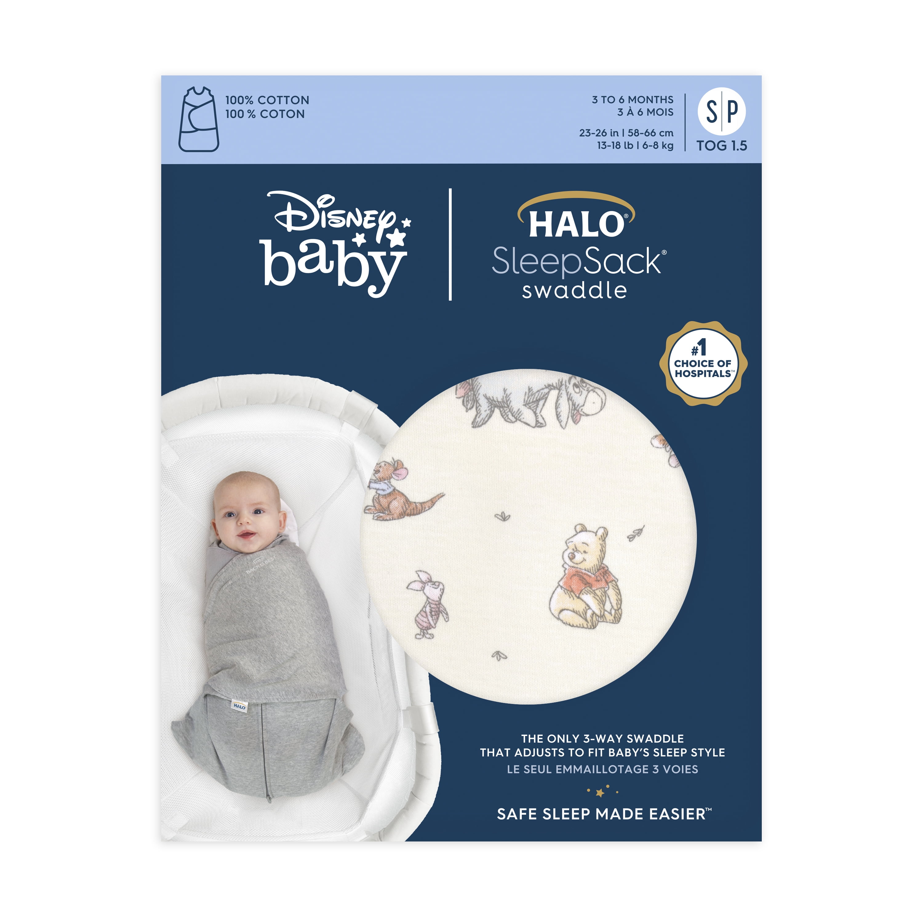 HALO® SleepSack® Swaddle - Cotton - Winnie Frolic, Small, 1 pack