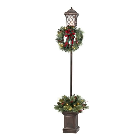 Holiday Time Pre Lit Christmas Planter With Lighted Lamp Post 6