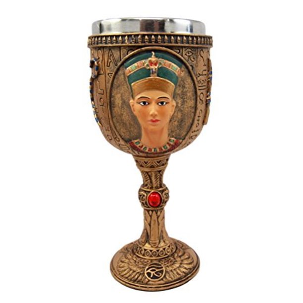 Ebros Ancient Egyptian Wine Goblet in Golden Hieroglyphic Design with