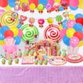 thumbnail image 3 of PIXHOTUL Candyland Party Supplies - Lollipop Theme Birthday Party Decorations Including Hanging Swirl, Plates, Cups, Napkins, Tableware, Tablecloth, Balloons, Banner - Serve 20, 3 of 8