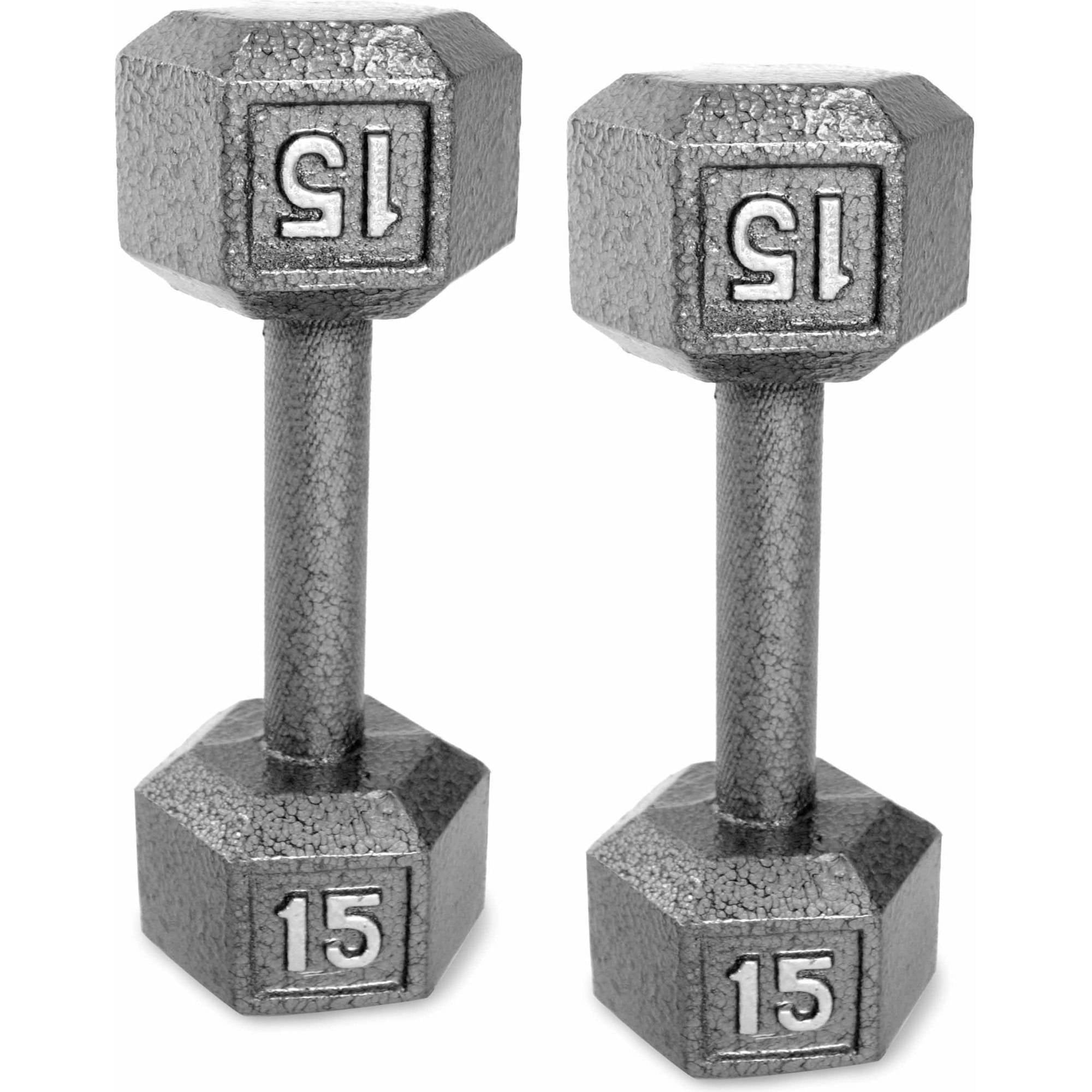 NEW 2 Cap Barbell 15Lb Pound Cast Iron Hex Dumbbells Pair Weights 30LBS Total 