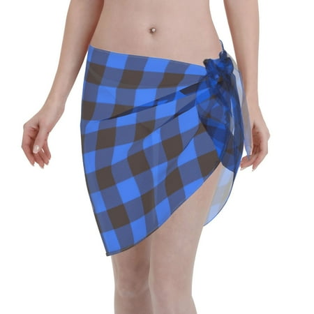 Ocsxa Buffalo Plaid Blue Black Print Sarong Coverups For Women Bathing Suit Wrap Swimsuit Skirt Beach Bikini Cover Up Swimwear