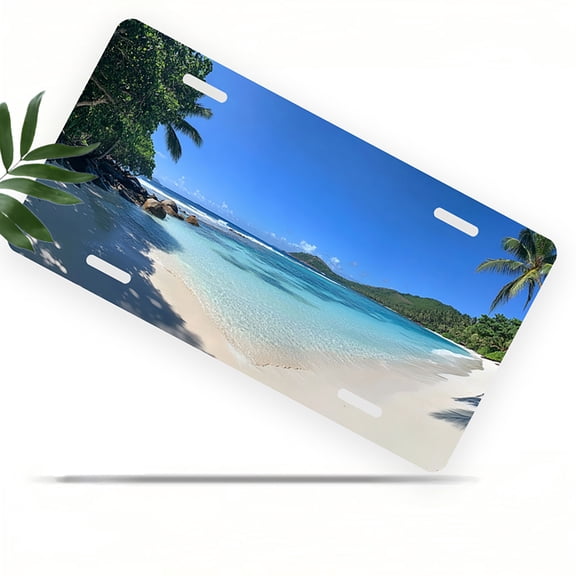 License Plate, Tropical Beach Paradise Decorative Front,Personalized Stainless Steel License Plate Cover For Men Women,12.2" X 6.2"