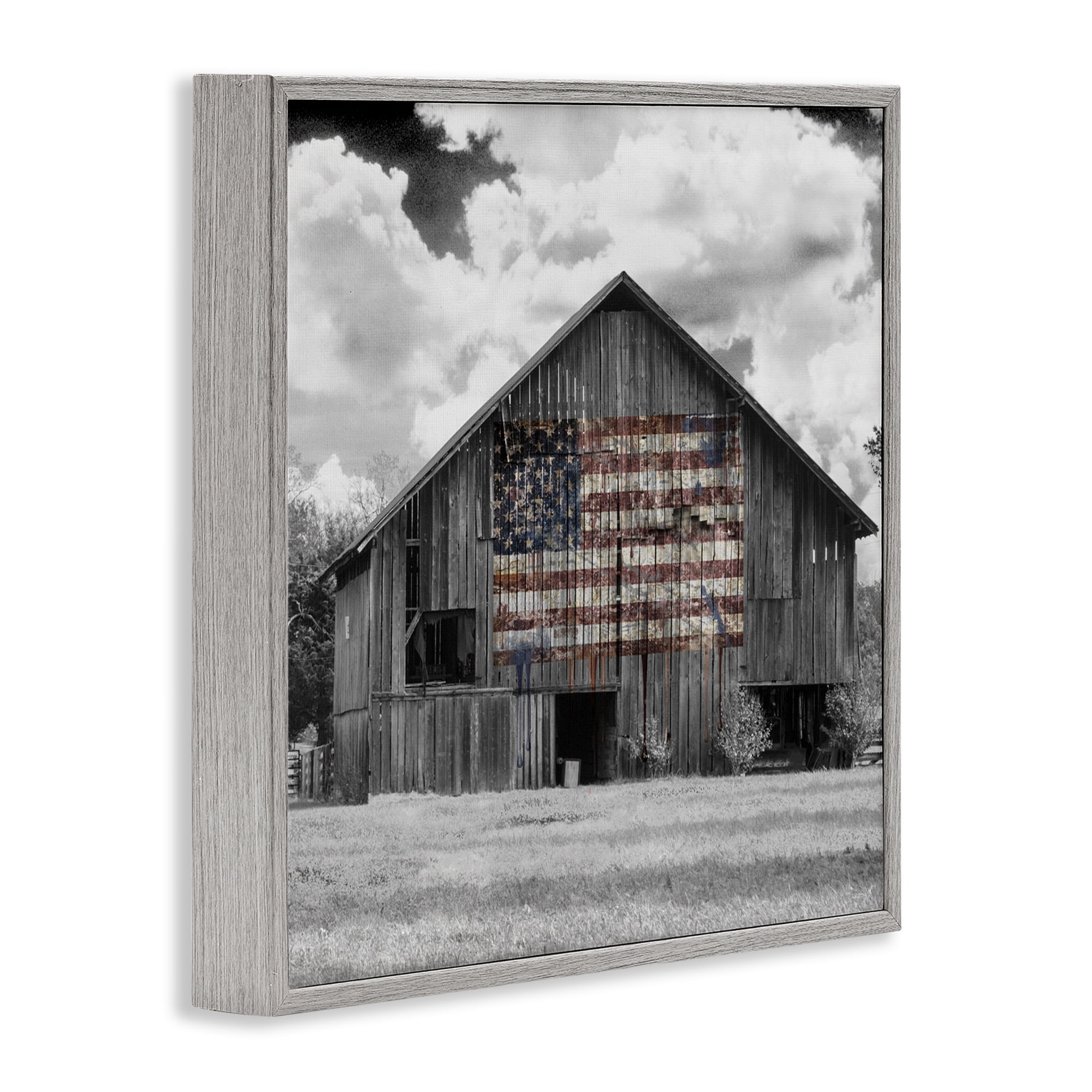 USA Flag Monochrome Barn Gray Framed Giclee Art, design by Decent Exposures