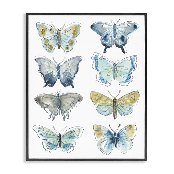 Stupell Industries Scandinavian Abstract Butterfly Wing Patterns Sketched Line Insects Black Framed Giclee Art, 11 x 14, by June Erica Vess