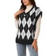thumbnail image 4 of INSPIRE CHIC Women's Contrast Color Sweater Vest V Neck Sleeveless Knit Loose Pullover Sweater Tops, 4 of 4