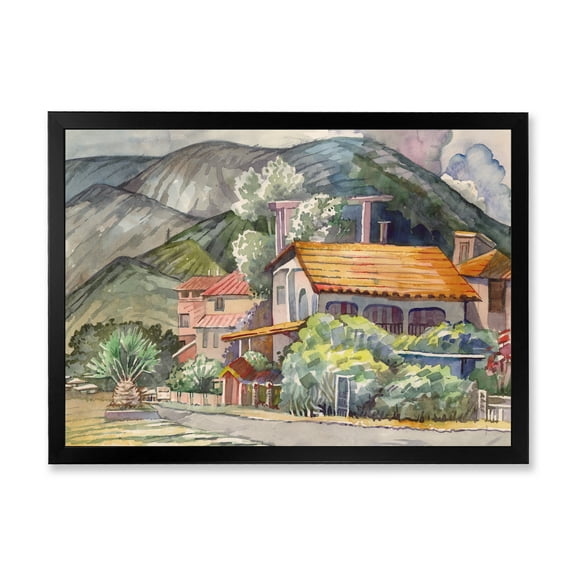 Designart 'Greek Mountains Landscape Off The Coast Of The Aegean Sea ' Traditional Framed Art Print