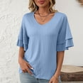 thumbnail image 4 of Uaswgudfs Women's Casual V Neck Flounce Short Sleeve Shirts Knit Loose Tunic Tops Blouses, 4 of 6