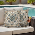 thumbnail image 4 of Boho Chic Outdoor Waterproof Pillow Covers, Traditional Classic Geometric Farmhouse Decorative Square Throw Pillowcase Sofa Cushion Sham for Patio/Couch/Chair, 18"x18" 2 Pack, 4 of 8