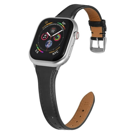 Slim Leather Band Compatible with Apple Watch Band 40mm 38mm 41mm 42mm 44mm 45mm 49mm Women, Top Grain Genuine Leather Strap Thin Watch Wristband for iWatch Series 9 8 7 6 5 4 3 2 1 SE Ultra 2