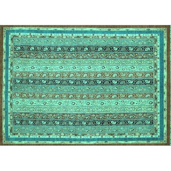 Ahgly Company Machine Washable Indoor Rectangle Oriental Turquoise Blue Modern Area Rugs, 8' x 10'