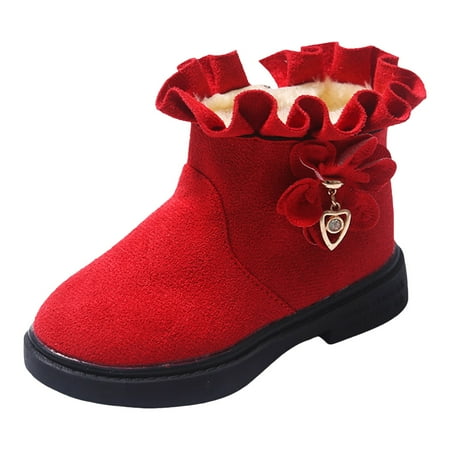 Boys Boots Girls Lace-Up Thick Flats Knee High Comfort Red Boots Size 3.5 Years-4 Years