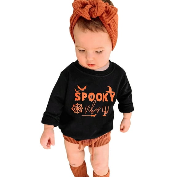 Generic Halloweens Outfit Toddler Baby Boys Girls Halloween Long Sleeve Crewneck Letter Printing Pullover T Shirt Sweatshirt Tops Winter Clothes(18-24 Months,Black)