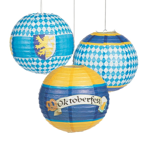 Fun Express Multi-color Oktoberfest 12" Round Shaped Paper Party Lanterns, 6 Count