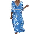 thumbnail image 2 of Ayolanni Floral Dresses for Women 3/4 Sleeve V-Neck A-Line Maxi Dress Holiday Cotton Flowy Elegant Long Dress Blue L, 2 of 6