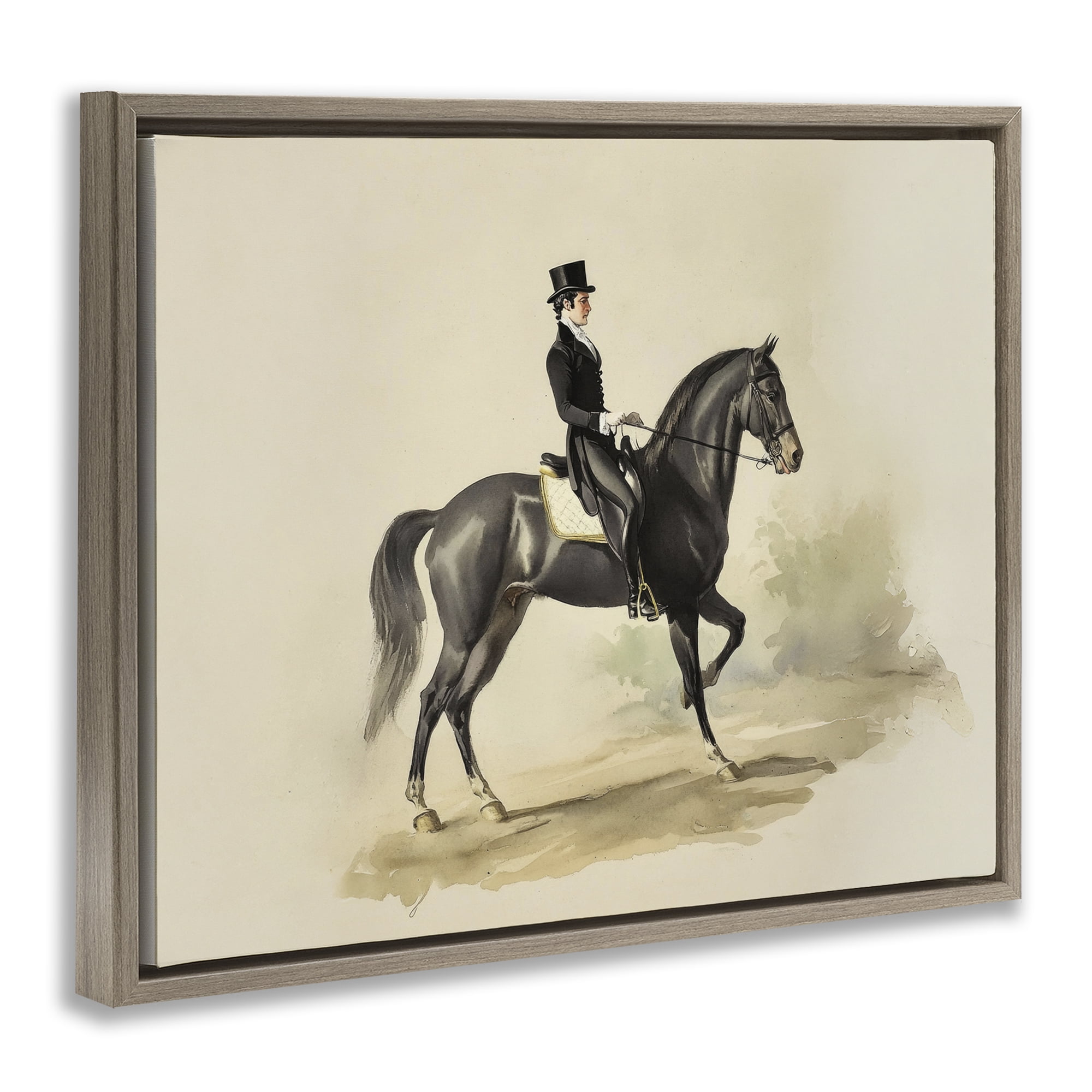 Stupell Industries Gentleman On A Horse Brown Framed Floater Canvas Wall Art, design by Sisi and Seb