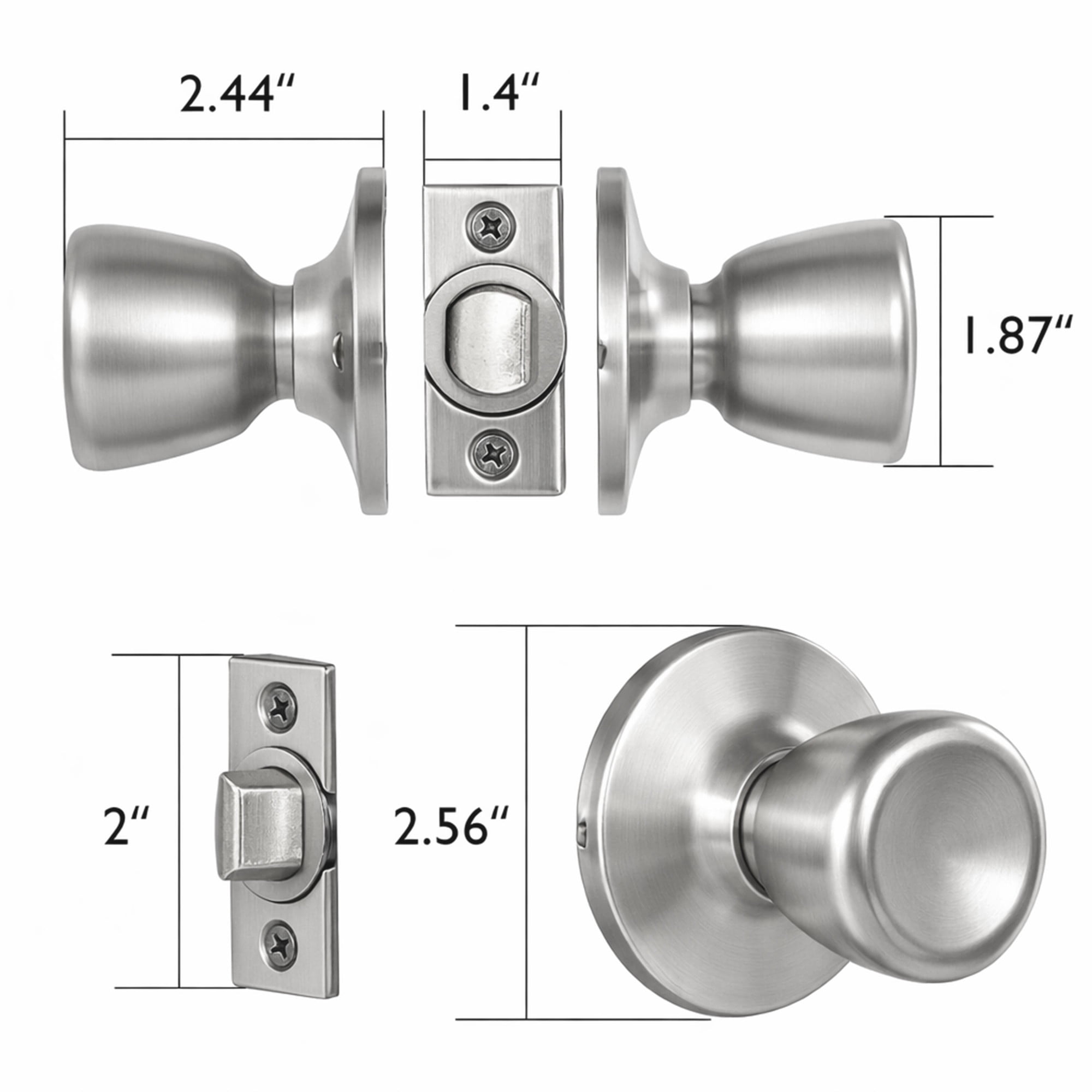 Satin Nickel Passage Door Knob, Hall and Closet, 6-Way Universal Fit
