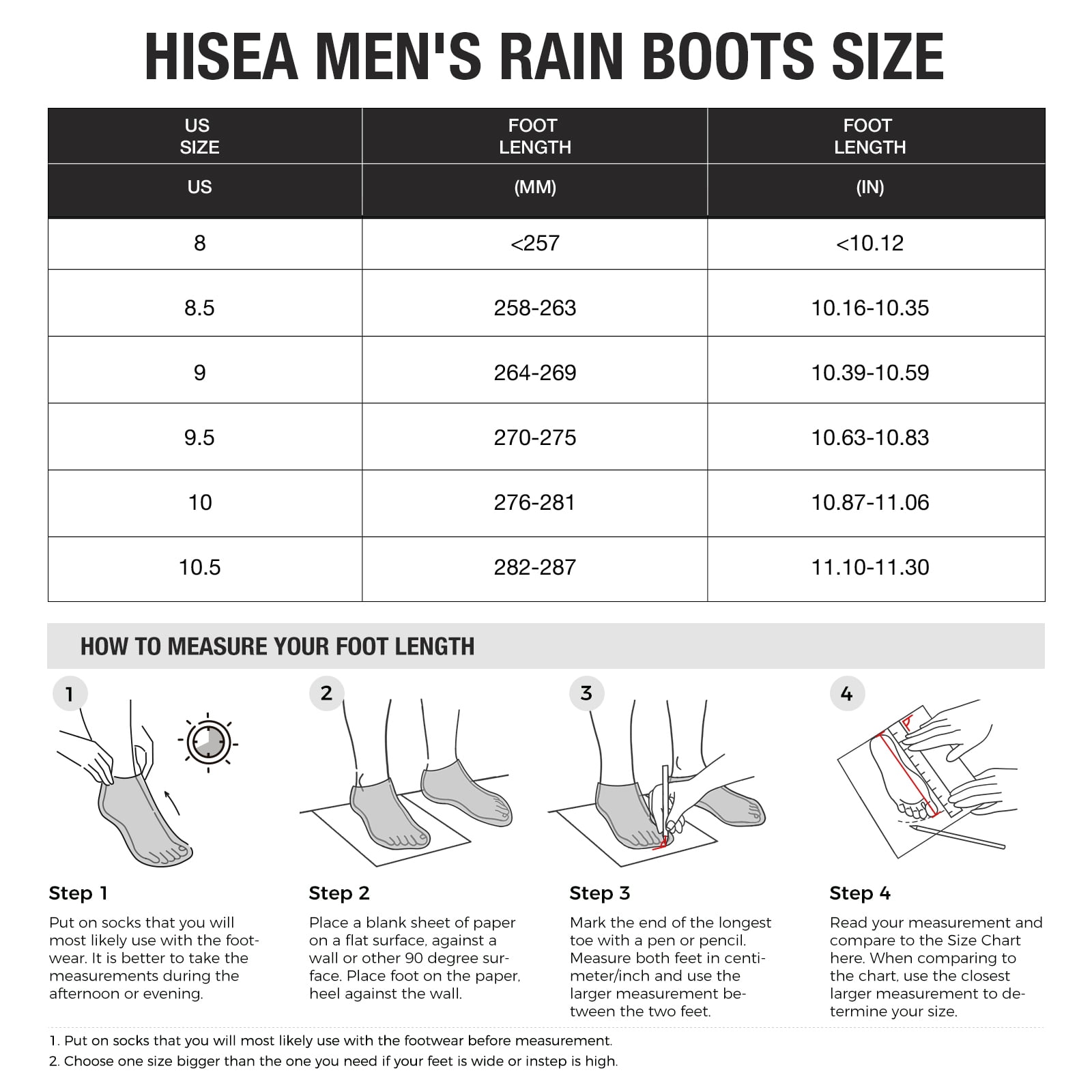 HISEA Mid Calf Rain Boot for Men,Anti-slip Waterproof PVC Mud Garden Boots with Adjustable Closure,Black & Yellow,Size 10.5