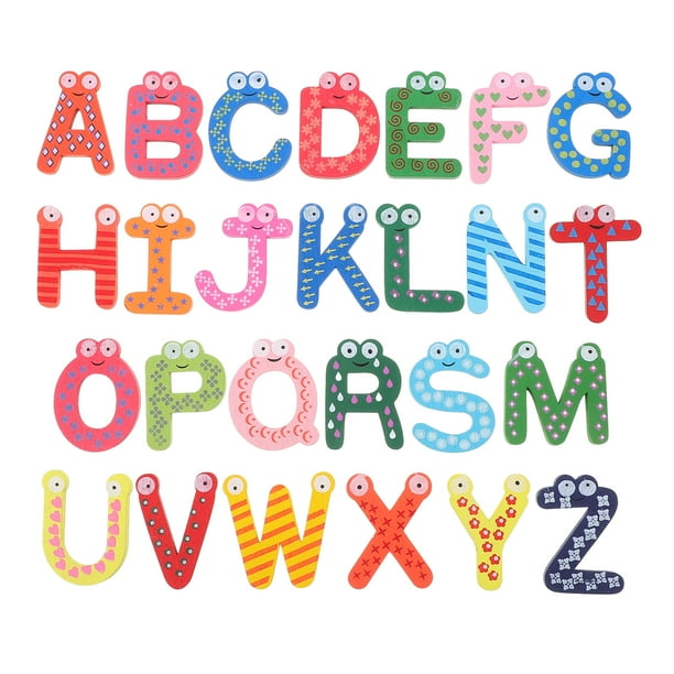 Juego de 26 imanes para nevera con letras del alfabeto de la A a la Z de madera de dibujos animados de colores, pegatinas magnéticas, juguetes de aprendizaje para niños.