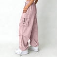 thumbnail image 4 of GiLiling Women Cargo Pants High Waist Baggy Casual Solid Parachute Trousers Loose Fit Y2K Streetwear with Multi Pockets (Pink, 12-13 Years), 4 of 7