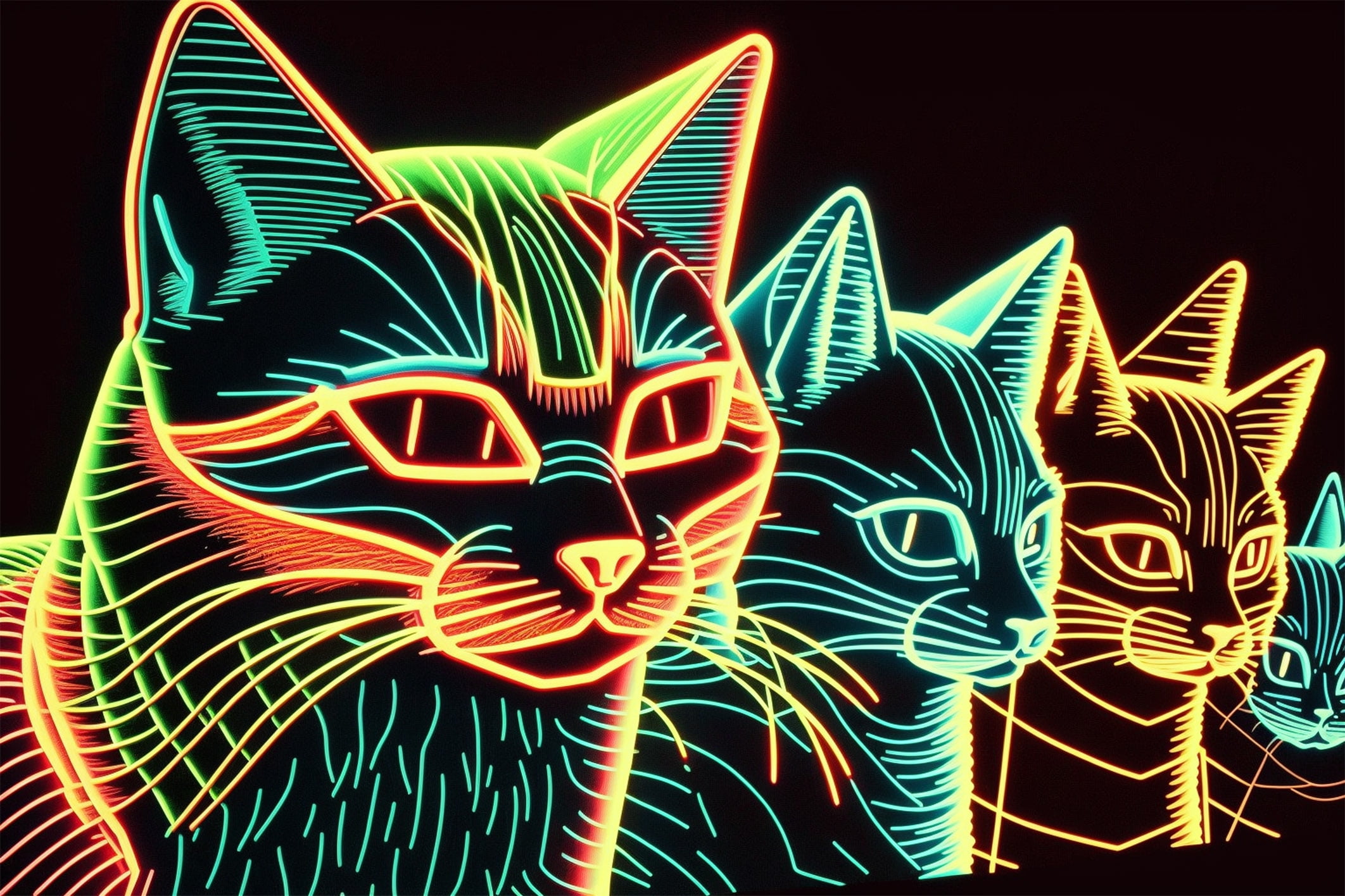 24x36 gallery poster, 1980s neon new wave laser cats p3