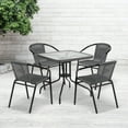 thumbnail image 3 of Flash Furniture Lila 28'' Square Glass Metal Table with Gray Rattan Edging and 4 Gray Rattan Stack Chairs, 3 of 13