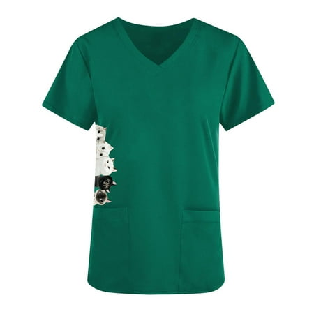 

Womens Nurses Scrubs Solid Color Plus Size Scrub Tops V Neck Medical Scrub Shirts with Pockets