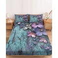 thumbnail image 2 of Twin XL Size Fitted Sheet Set - Purple Floral 2 Piece Bedding Sets 16" Deep Pocket Fitted Sheet with 1 Pillowcases, Vintage Cracked Wall Country Rustic Brushed Microfiber Hotel Luxury Bed Sheets, 2 of 9