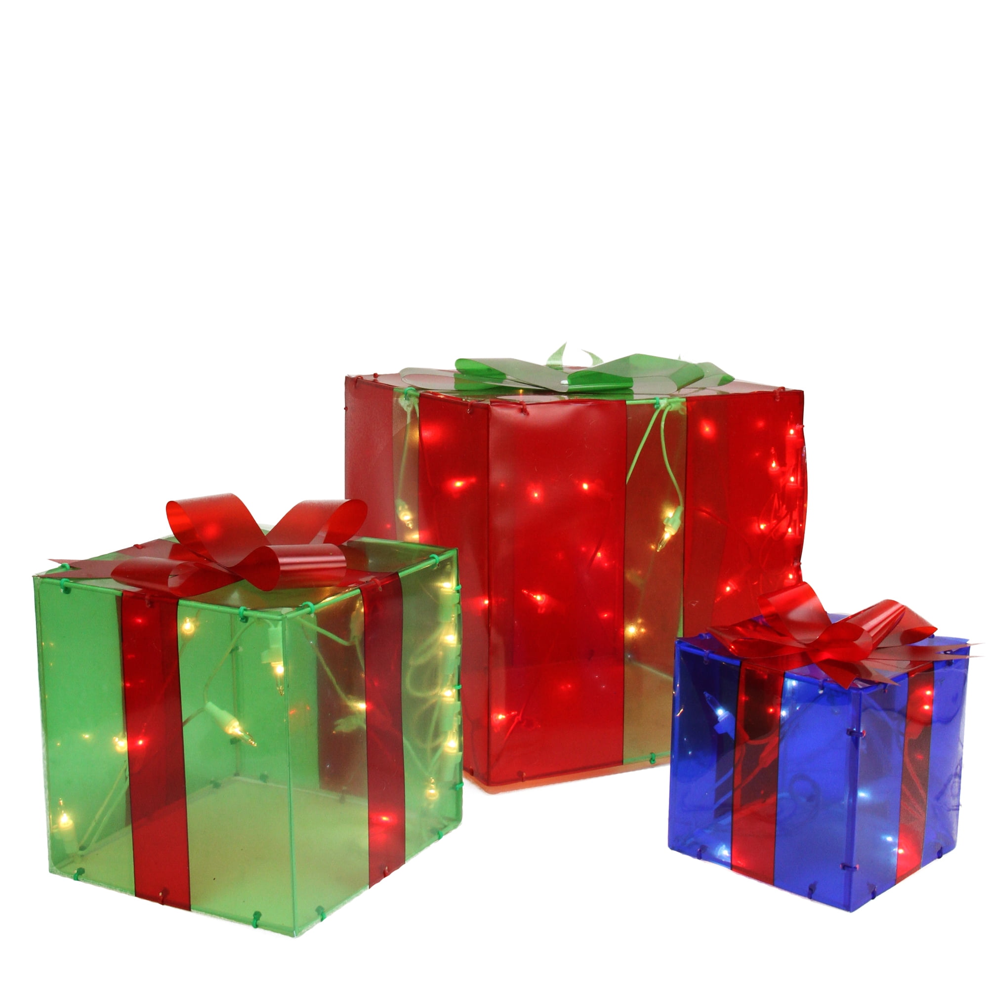 3Piece Glistening Prismatic Gift Box Lighted Christmas Yard Art