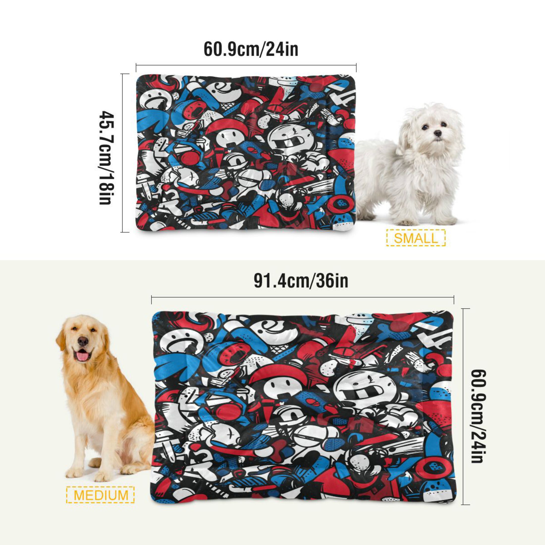 Qxltty Red Blue Graffiti Pattern Ped Pad Wear-resistant and Hard to Bite Through Sleeping Pad for Small Medium Large Dogs Winter Pet Bed 36×24in