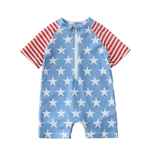FYDUU Baby Boy Girl Swimsuit One-Piece Bathing Suit Independence Day Short Sleeve Rash Guard Swimsuit Patriotic Swimwear Summer Beachwear 18-24 Months