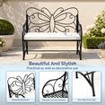 thumbnail image 3 of Zimtown Black Metal Outdoor Bench with Butterfly Backrest, Patio Loveseat Bench with White Cushion, Garden Porch Bench for 2 People, 3 of 9