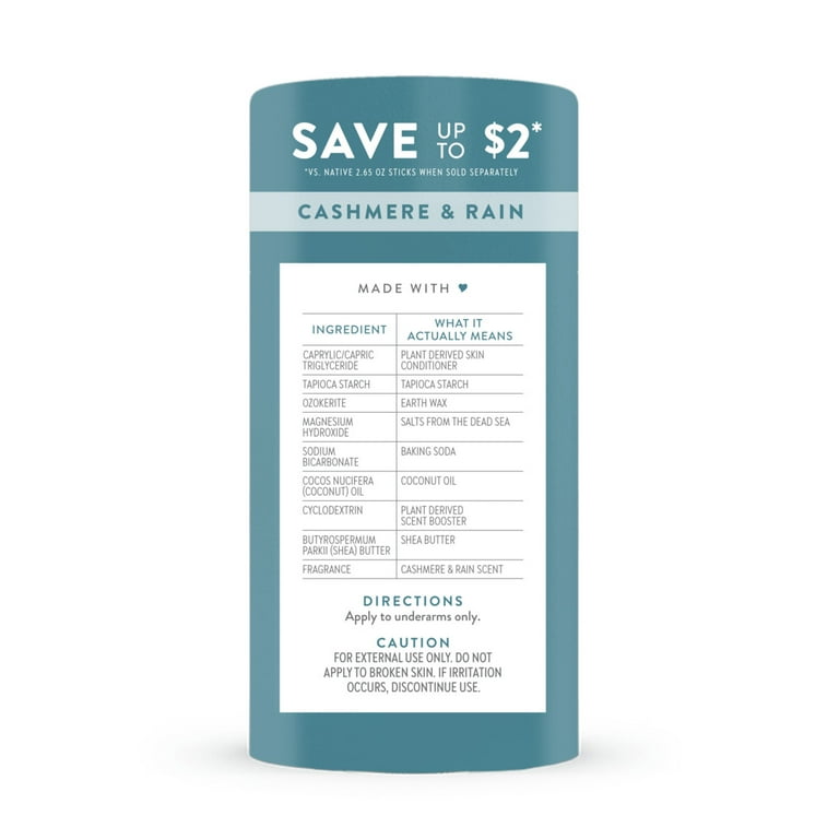 Native Twin Pack Cashmere & Rain Deodorant, 2 Count, 2.3 oz