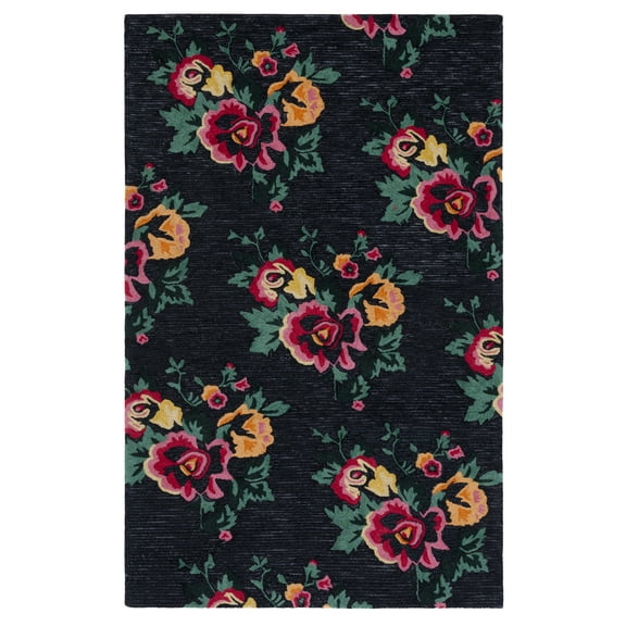 SAFAVIEH Jardin Rumen Floral Wool Area Rug, Black/Pink, 4' x 6'