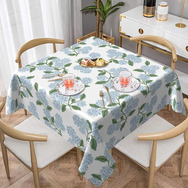 Blue Green Floral Square Tablecloth 54x54 Inch Hydrangea Flower Table Cloth Spring Summer Holiday Table Covers Polyester Indoor Outdoor Farmhouse Tablecloths for Kitchen Dining Party Picnic