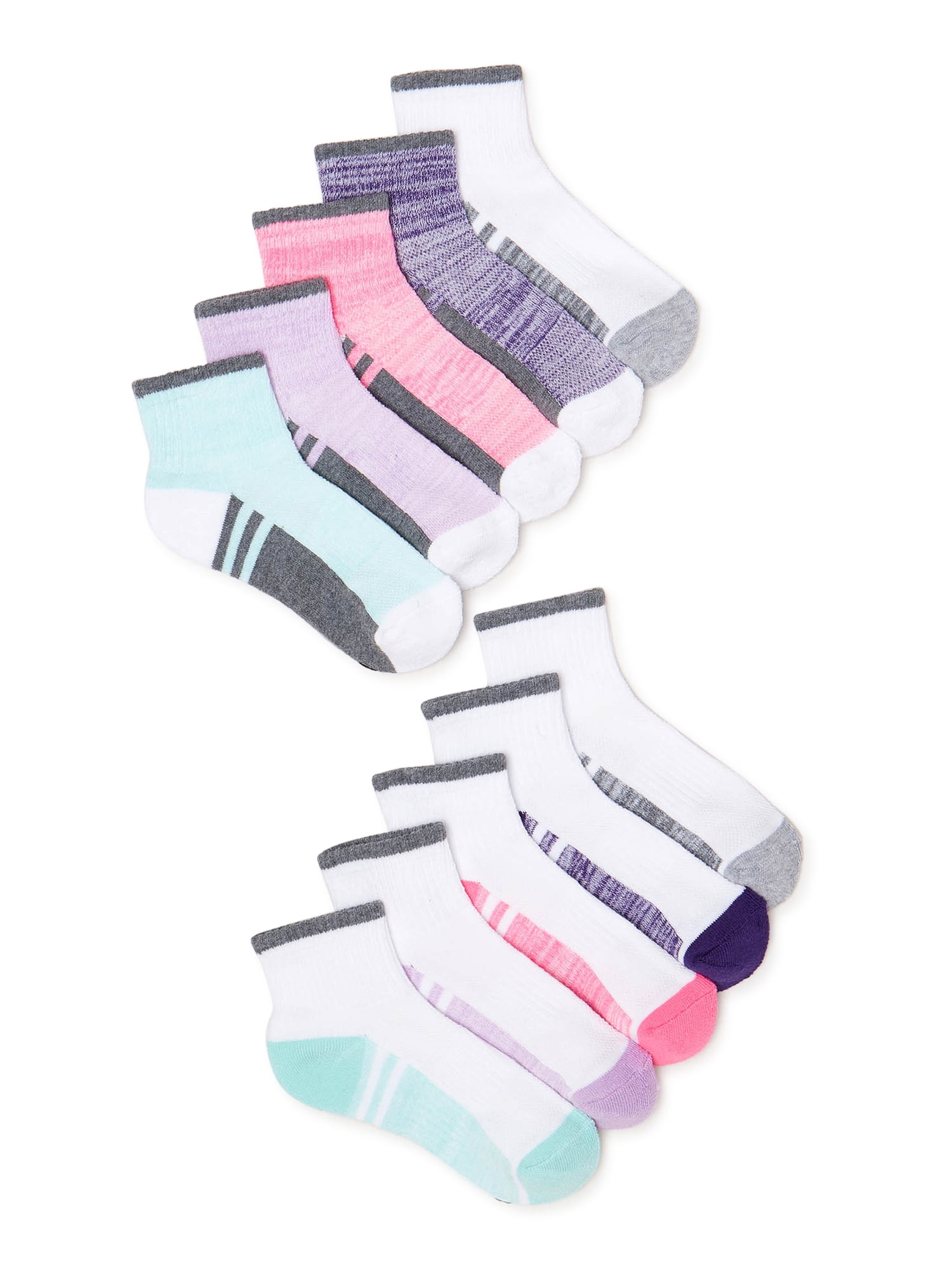 Athletic Works Girls Cushioned Ankle Socks, 10-Pack, Sizes S (6-10.5 ...